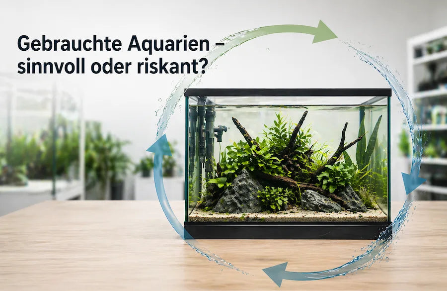 Bepflanztes Nano-Aquarium mit Wurzel und Steinen zum Thema gebrauchte Aquarien