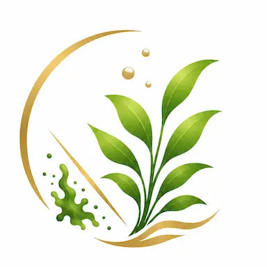 Icon mit grüner Aquarienpflanze und Algen im goldenen Kreis